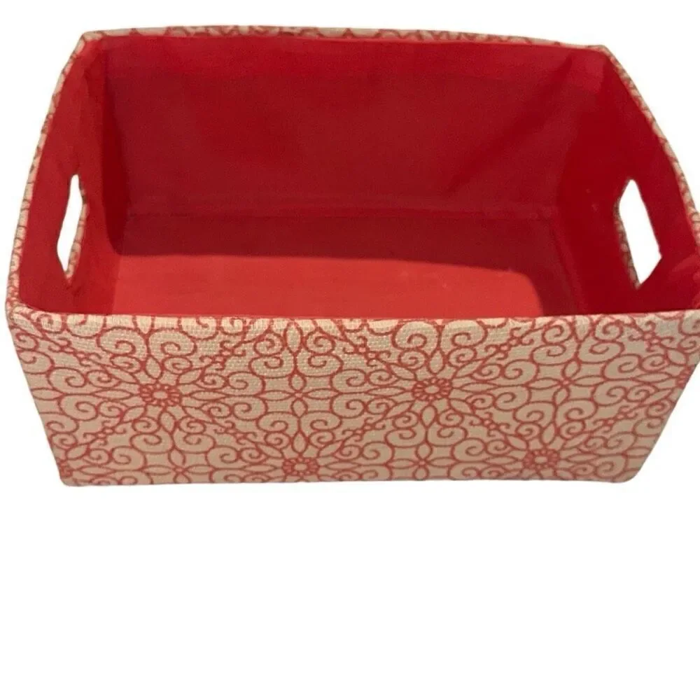 Printed Cream & Pink Fabric Clothes Bin Storage Organizer Box 10
